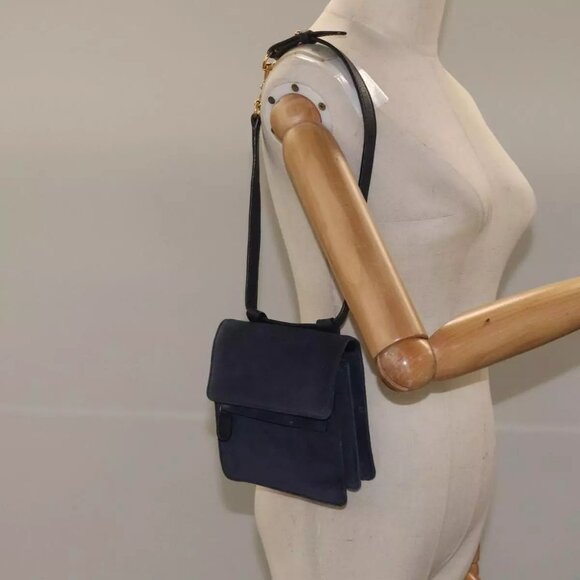 GUCCI Shoulder Bag Suede Navy Auth - Picture 13 of 16